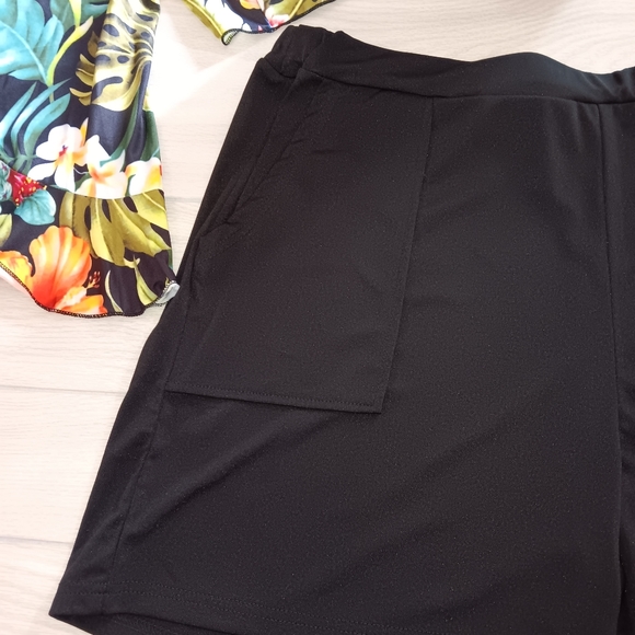 Floral Printed Irregular Lace-Up Shirt Shorts Fashion Casual Two Pieces Set - Picture 11 of 15